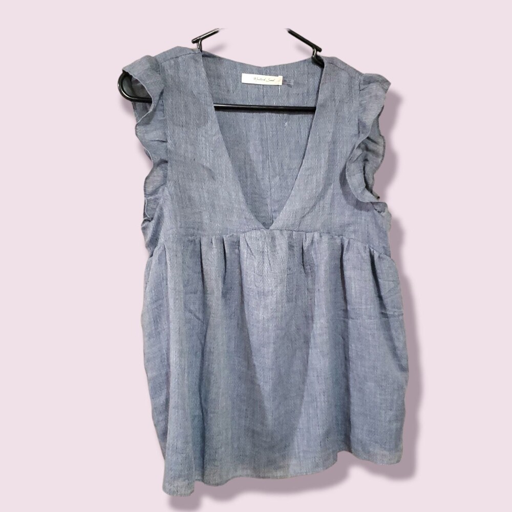 Mustard Seed V-Neck Ruffle Linen Blouse Size XS
